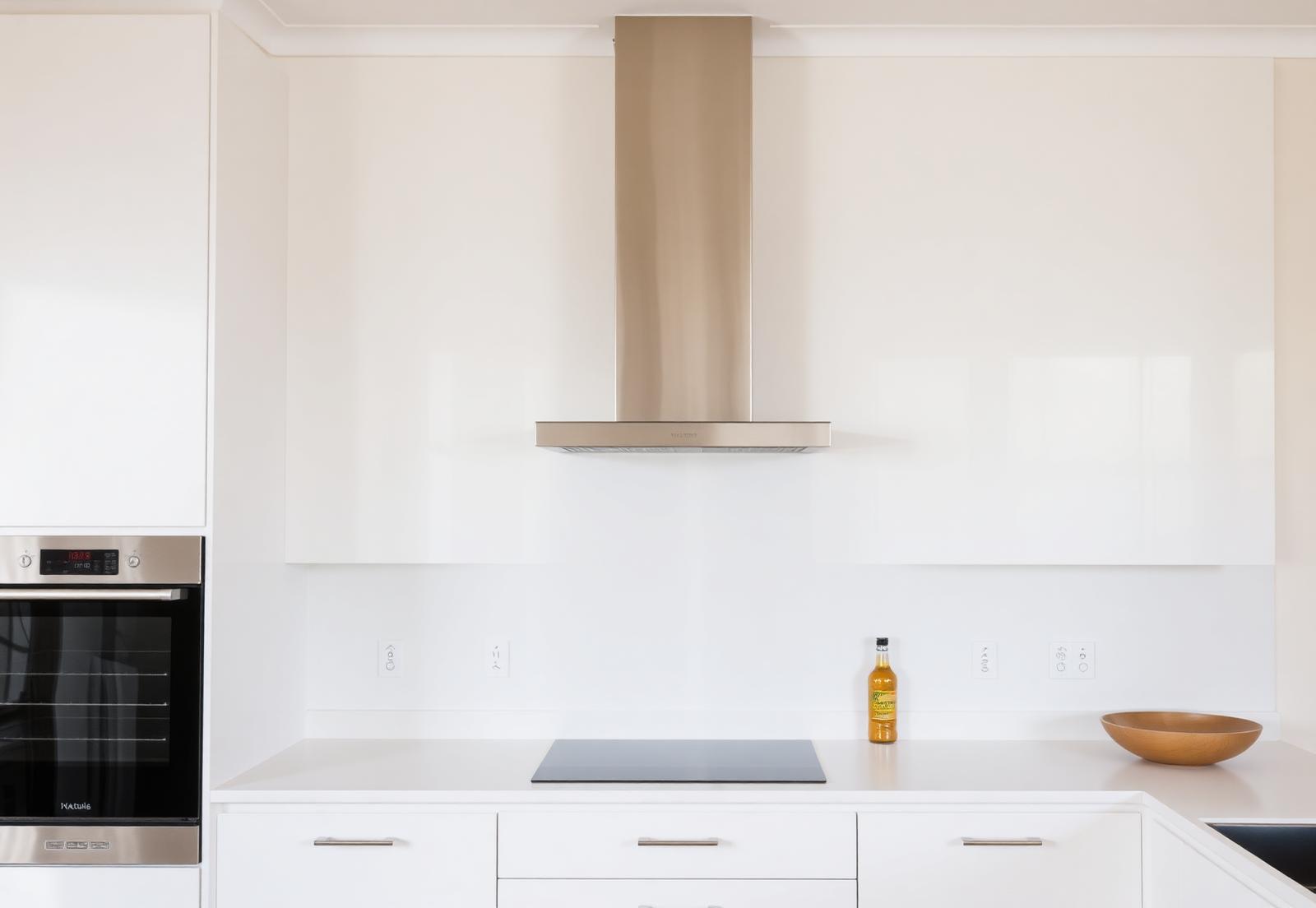 Bright modern kitchen with a professionally cleaned stainless steel oven and rangehood